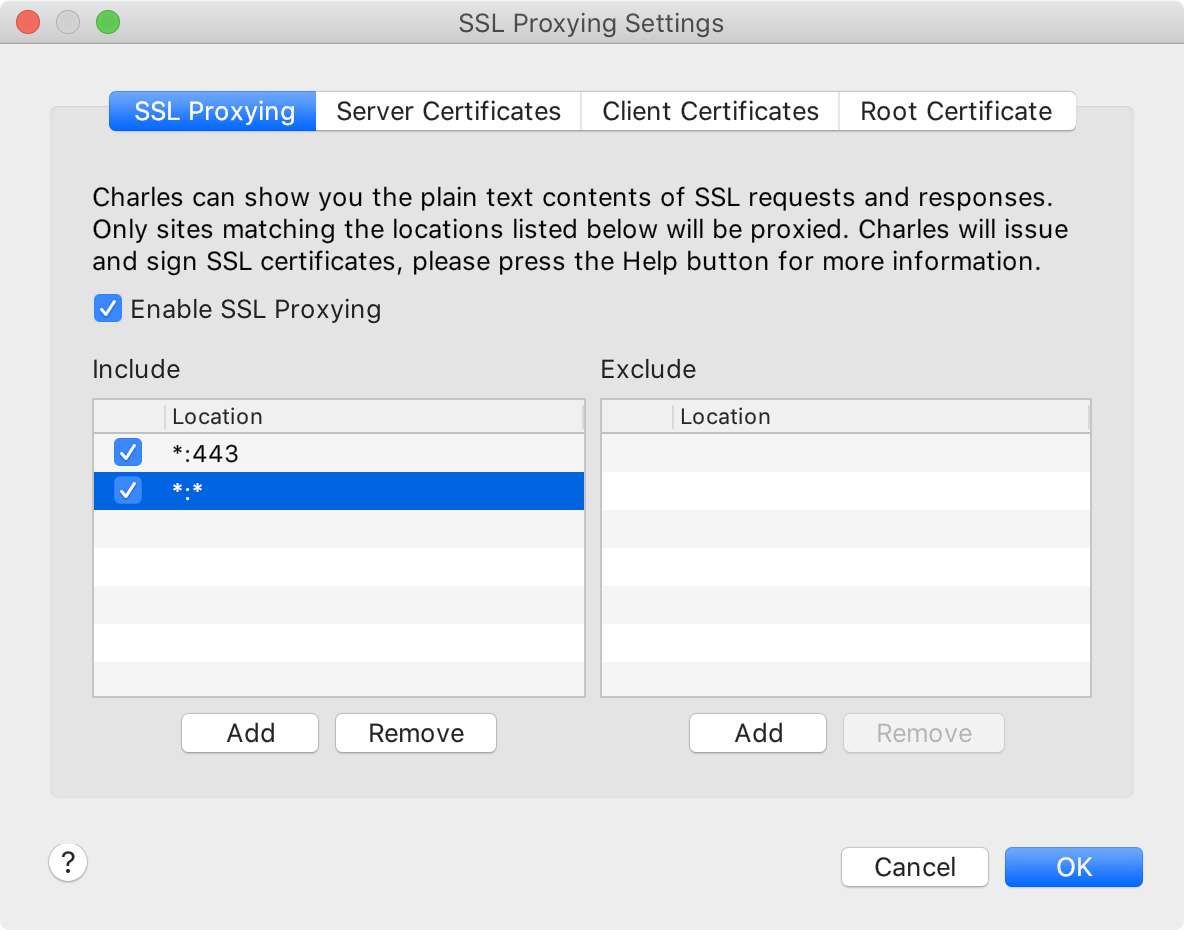 SSL Proxying Settings